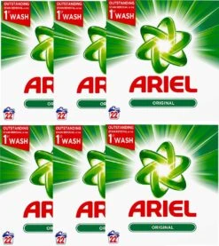 Schoonmaakmiddelen Korting 35 Ariel - Waspoeder - Original - 6 X 1,43kg (132 Wasbeurten)