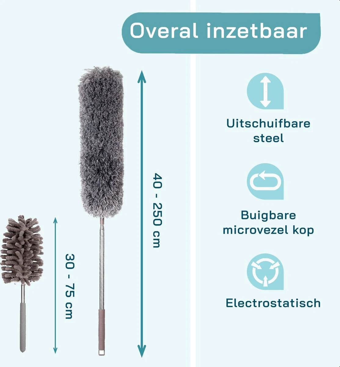 ForDig 7-Delige Plumeau Set - Duster Met Telescoopsteel Uitschuifbaar Tot 250 Cm - Inclusief Ragebol / Voegenborstel / Microvezel Doek / Chenille Borstel - Wasbaar - 360 Graden Draaibaar 8 ForDig 7-Delige Plumeau Set - Duster Met Telescoopsteel Uitschuifbaar Tot 250 Cm - Inclusief Ragebol / Voegenborstel / Microvezel Doek / Chenille Borstel - Wasbaar - 360 Graden Draaibaar - Afbeelding 8