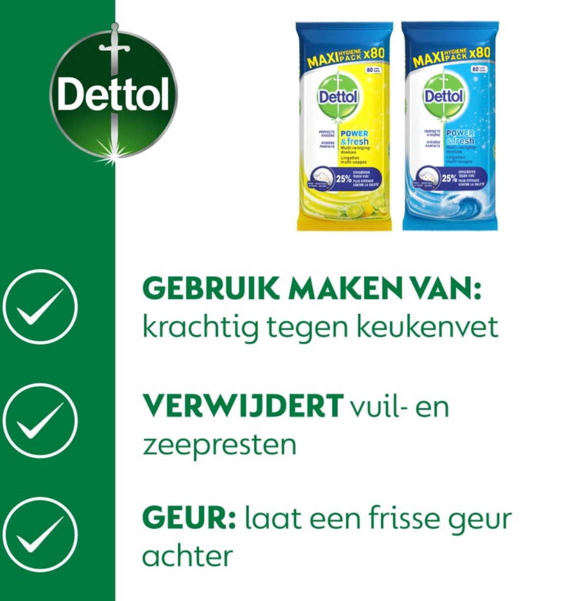 Dettol - 320 Schoonmaakdoekjes Power & Fresh - Citrus 2x80 - Oceanfris 2x80 5 Dettol - 320 Schoonmaakdoekjes Power & Fresh - Citrus 2x80 - Oceanfris 2x80 - Afbeelding 5