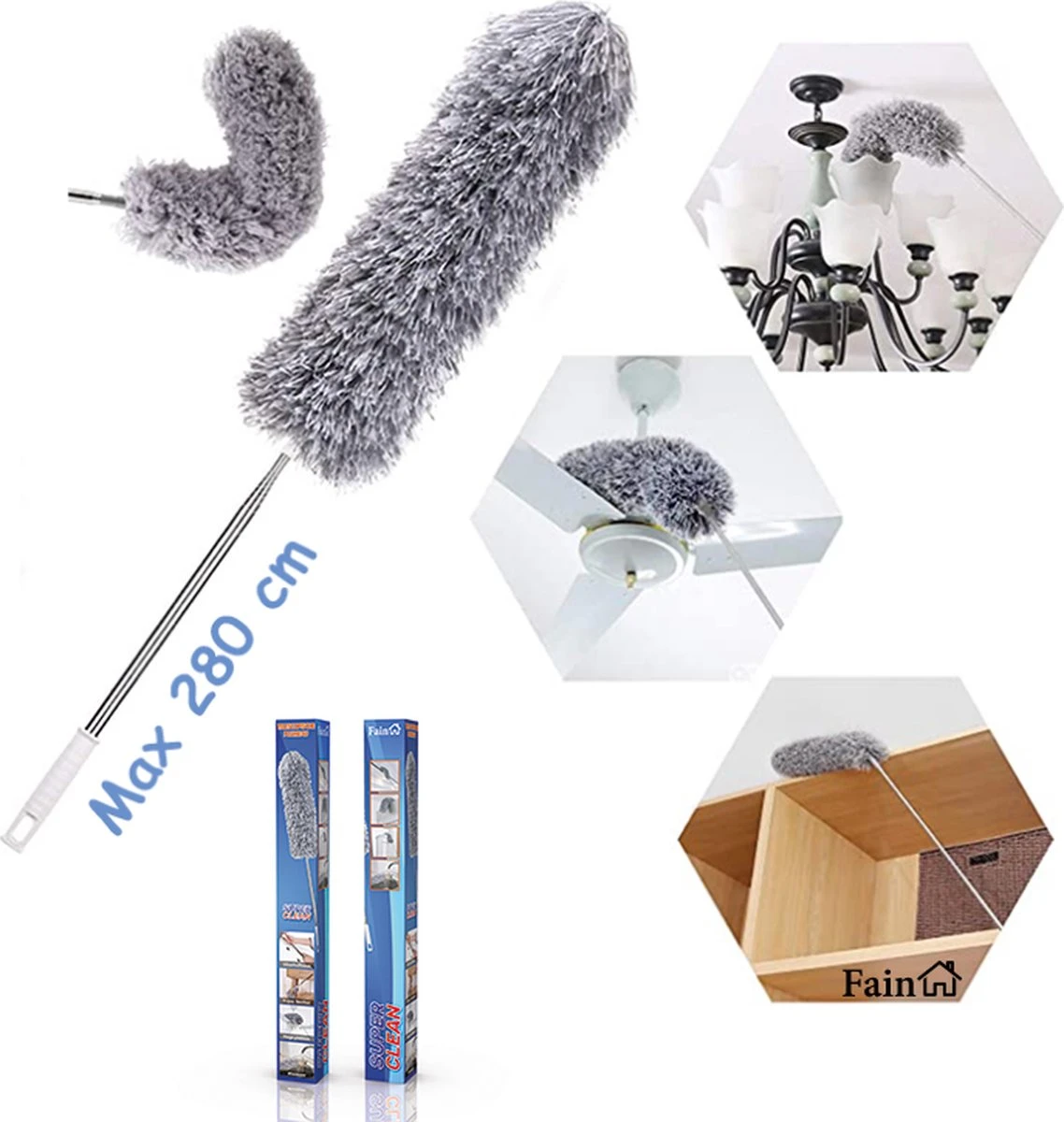 Fain® Plumeau Met Telescoopsteel – Grijs – 80 Tot 280 Cm - Uitschuifbaar – Wasbaar - Flexibel 360° Draaibaar – Duster - Microvezel Ragebol 1 Fain® Plumeau Met Telescoopsteel – Grijs – 80 Tot 280 Cm - Uitschuifbaar – Wasbaar - Flexibel 360° Draaibaar – Duster - Microvezel Ragebol