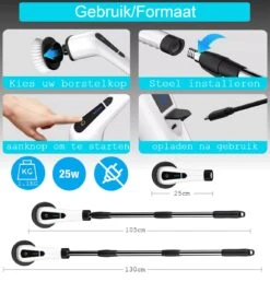 Merkloos Scrubclean Elektrische Schoonmaakborstel-7 In 1 Schrobber Met Steel-2 Standen Poetsmachine-max 130cm-badkamer/keuken/auto +gratis Houder -Schoonmaakmiddelen Korting 1150x1200