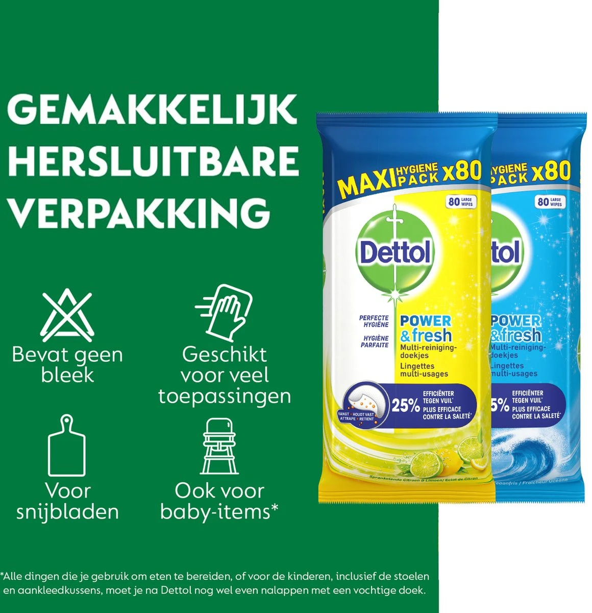 Dettol - 320 Schoonmaakdoekjes Power & Fresh - Citrus 2x80 - Oceanfris 2x80 8 Dettol - 320 Schoonmaakdoekjes Power & Fresh - Citrus 2x80 - Oceanfris 2x80 - Afbeelding 8
