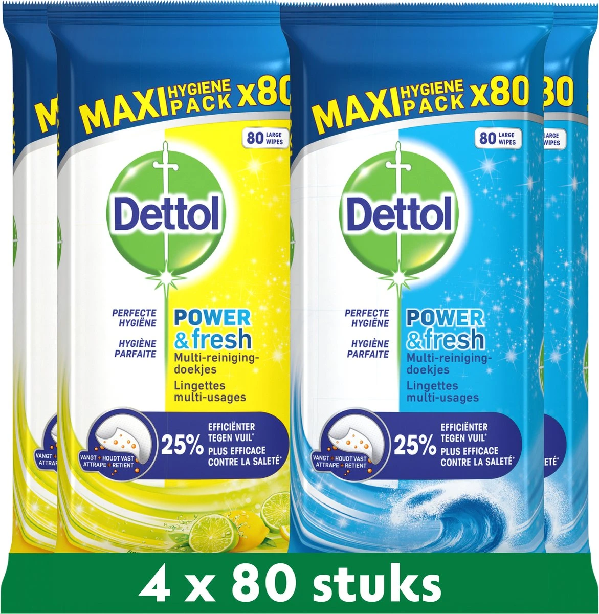 Dettol - 320 Schoonmaakdoekjes Power & Fresh - Citrus 2x80 - Oceanfris 2x80 1 Dettol - 320 Schoonmaakdoekjes Power & Fresh - Citrus 2x80 - Oceanfris 2x80