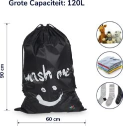 Wonair - Grote Waszak - Laundry Bag - Wash Me - 60x90cm - Zwart - Met Trekkoord -Schoonmaakmiddelen Korting 1178x1200 1