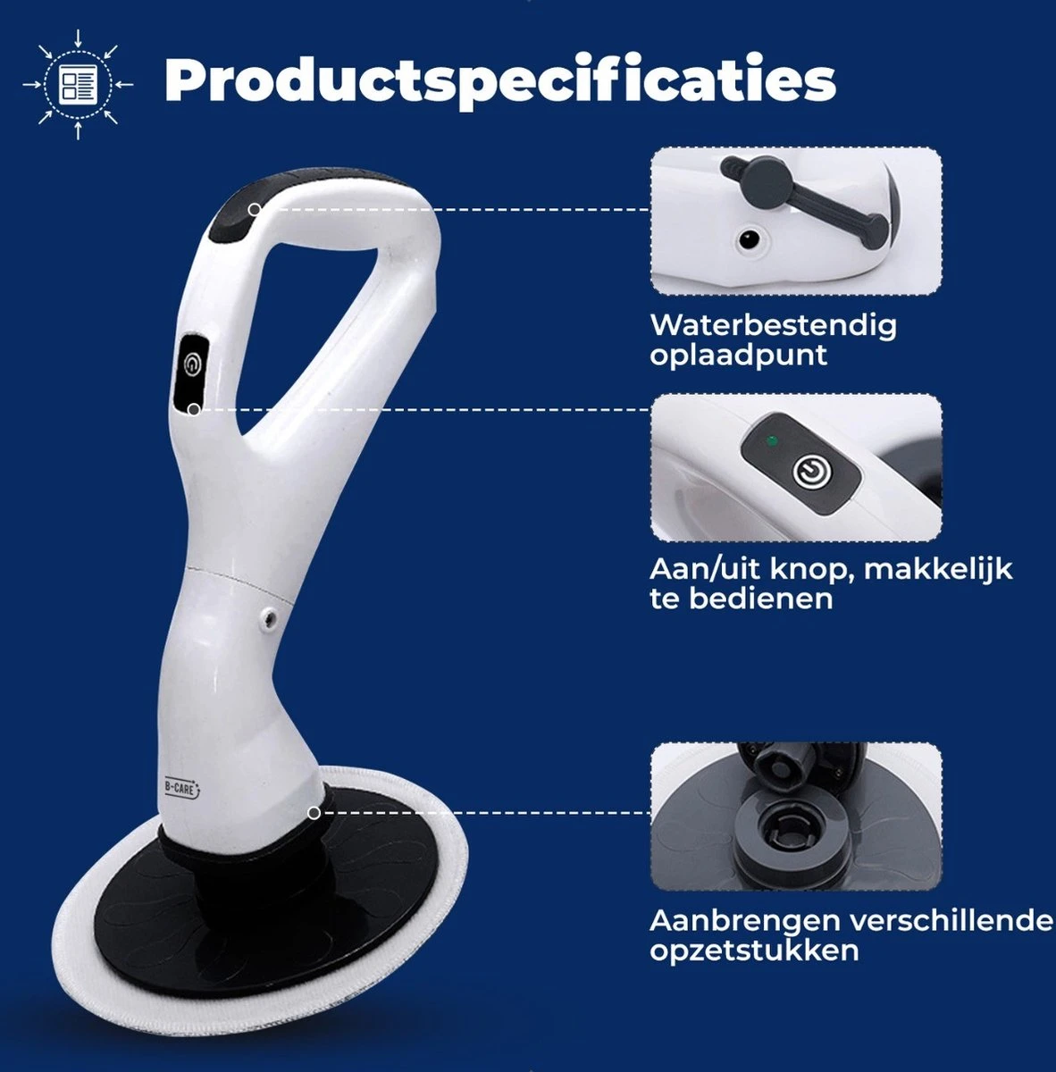 B-care Elektrische Schoonmaakborstel - 4 Opzetstukken - Wasborstel - Poetsmachine - Schrobborstel - Handborstel - Werkborstel - Schrobber - Boorborstel - Schoonmaakmiddelen - Reinigingsborstel 8 B-care Elektrische Schoonmaakborstel - 4 Opzetstukken - Wasborstel - Poetsmachine - Schrobborstel - Handborstel - Werkborstel - Schrobber - Boorborstel - Schoonmaakmiddelen - Reinigingsborstel - Afbeelding 8