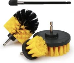 Merkloos 4-delige Borstelset Voor Boormachine - Inclusief Verlengstuk - Opzetborstels - Schrobborstel - Schuurborstel - Schoonmaakborstel - Tapijtreiniger - Brush - Geel - Gratis Verzending -Schoonmaakmiddelen Korting 1200x1016