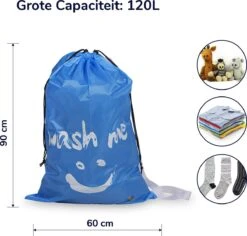 Wonair - Grote Waszak - 60x90cm - Hemelsblauw - Met Trekkoord En Draagband -Schoonmaakmiddelen Korting 1200x1147