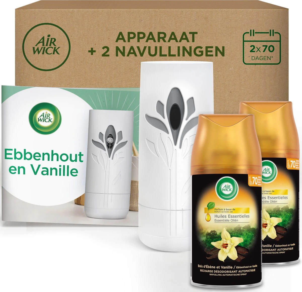 Air Wick Freshmatic Automatische Spray Luchtverfrisser - Ebbenhout & Vanille - 1 Apparaat + 2 Navullingen 1 Air Wick Freshmatic Automatische Spray Luchtverfrisser - Ebbenhout & Vanille - 1 Apparaat + 2 Navullingen