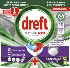 Dreft Platinum Plus All In One Machine Clean - Vaatwastabletten - 5 X 16 Tabletten -Schoonmaakmiddelen Korting 1200x1169 5