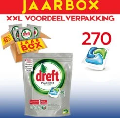 Dreft All In One Platinum - 270 Stuks - Vaatwastabletten - Jaarbox - Voordeelverpakking -Schoonmaakmiddelen Korting 1200x1175 6