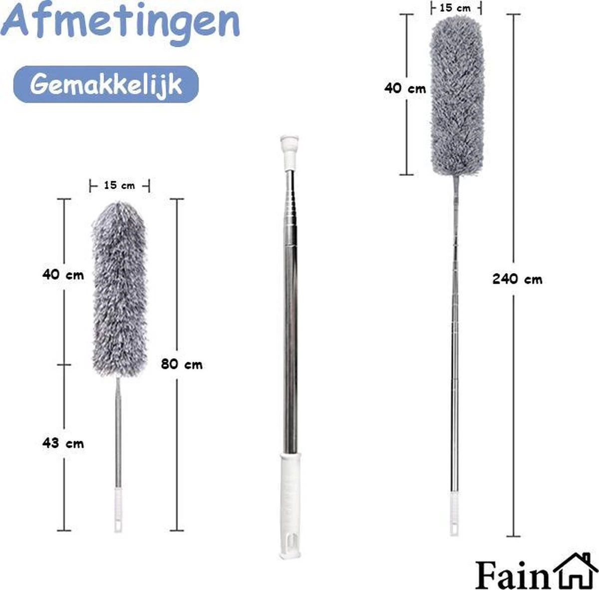 Fain® Plumeau Met Telescoopsteel – Grijs – 80 Tot 240 Cm - Uitschuifbaar – Wasbaar - Flexibel 360° Draaibaar – Duster - Microvezel Ragebol 6 Fain® Plumeau Met Telescoopsteel – Grijs – 80 Tot 240 Cm - Uitschuifbaar – Wasbaar - Flexibel 360° Draaibaar – Duster - Microvezel Ragebol - Afbeelding 6