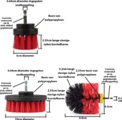 Kibani 3 Delige Borstelset Voor Boormachine - Rood - Voor Beton, Baksteen En Andere Ruwe Oppervlakken - Schrobborstel – Boorborstel – Schuurborstel - Borstel Boormachine – Schoonmaakborstel – Reinigingsborstel – Tapijtreiniger - Borstelset -Schoonmaakmiddelen Korting 1200x1186 6