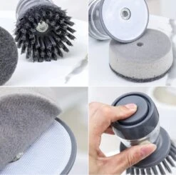 Afwasborstel Met Zeepdispenser – Met 3 Verschillende Opzet Stukken – Inclusief Houder – Grijs – Afwas Borstel Zeepreservoir – Zeep Handborstel – Doseerpomp – Afwasmiddel Dispenser – Navulbaar -Schoonmaakmiddelen Korting 1200x1189 9