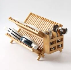 Merkloos Decopatent® Afdruiprek Voor Afwas - Bamboe - Hout - Inklapbaar Afdruiprek - Afwasrekje Inclusief Bestekhouder - Afwas Druiprek -Schoonmaakmiddelen Korting 1200x1190 2