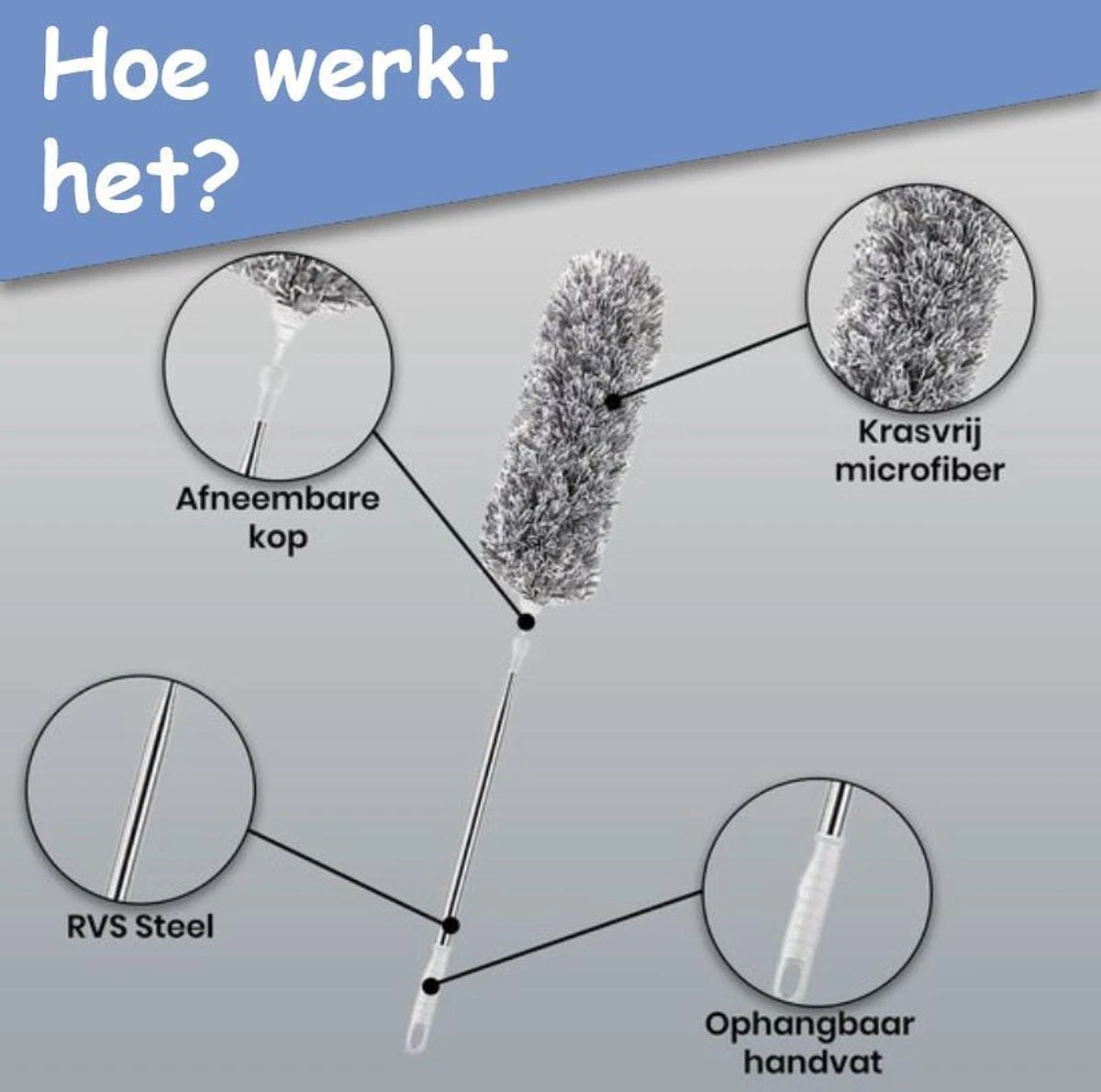 Fain® Plumeau Met Telescoopsteel – Grijs – 80 Tot 240 Cm - Uitschuifbaar – Wasbaar - Flexibel 360° Draaibaar – Duster - Microvezel Ragebol 5 Fain® Plumeau Met Telescoopsteel – Grijs – 80 Tot 240 Cm - Uitschuifbaar – Wasbaar - Flexibel 360° Draaibaar – Duster - Microvezel Ragebol - Afbeelding 5