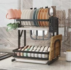 Doogo® Afdruiprek Met Lekbak 2 Laags – Inklapbaar - Muur Hangen Mogelijke - Afwasrek – Met 2 Lekbakken – Extra Accessories Voor Servies En Snijplanken - RVS -Schoonmaakmiddelen Korting 1200x1195 4