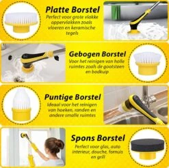 Trendosa Elektrische Schoonmaakborstel - Elektrische Schrobborstel - Poetsmachine - Handborstel - Scrubber- De Badkamer/Keuken/Auto- 10 Opzetstukken Geel -Schoonmaakmiddelen Korting 1200x1195 9