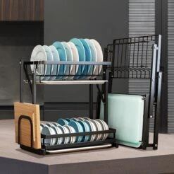 Doogo® Afdruiprek Met Lekbak 2 Laags – Inklapbaar - Muur Hangen Mogelijke - Afwasrek – Met 2 Lekbakken – Extra Accessories Voor Servies En Snijplanken - RVS -Schoonmaakmiddelen Korting 1200x1197 13