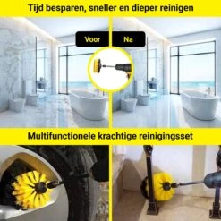 Merkloos 4-delige Borstelset Voor Boormachine - Inclusief Verlengstuk - Opzetborstels - Schrobborstel - Schuurborstel - Schoonmaakborstel - Tapijtreiniger - Brush - Geel - Gratis Verzending -Schoonmaakmiddelen Korting 1200x1200 1001
