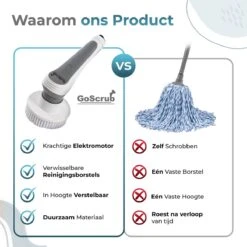 GoScrub® Elektrische Schoonmaakborstel – Elektrische Schrobber - Schrobborstel – Voor Badkamer Of Keuken – Schrobber Met Steel – Luiwagen – Polijstmachine - Poetsmachine Met 10 Opzetstukken -Schoonmaakmiddelen Korting 1200x1200 1022