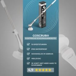 GoScrub® Elektrische Schoonmaakborstel – Elektrische Schrobber - Schrobborstel – Voor Badkamer Of Keuken – Schrobber Met Steel – Luiwagen – Polijstmachine - Poetsmachine Met 10 Opzetstukken -Schoonmaakmiddelen Korting 1200x1200 1023