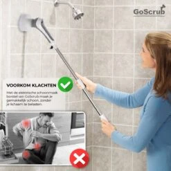 GoScrub® Elektrische Schoonmaakborstel – Elektrische Schrobber - Schrobborstel – Voor Badkamer Of Keuken – Schrobber Met Steel – Luiwagen – Polijstmachine - Poetsmachine Met 10 Opzetstukken -Schoonmaakmiddelen Korting 1200x1200 1026