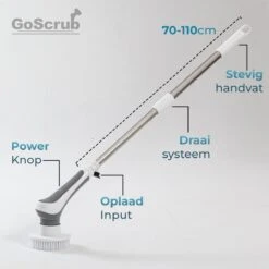 GoScrub® Elektrische Schoonmaakborstel – Elektrische Schrobber - Schrobborstel – Voor Badkamer Of Keuken – Schrobber Met Steel – Luiwagen – Polijstmachine - Poetsmachine Met 10 Opzetstukken -Schoonmaakmiddelen Korting 1200x1200 1029