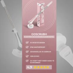 GoScrub® Elektrische Schoonmaakborstel – Elektrische Schrobber - Schrobborstel – Voor Badkamer Of Keuken – Schrobber Met Steel – Luiwagen – Polijstmachine - Roze -Schoonmaakmiddelen Korting 1200x1200 1037