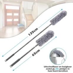JUST23 Plumeau Uitschuifbaar Met Telescoopsteel – 60 Tot 140 Cm – Ragebol – Stoffer – Duster – Grijs – Incl. Microfiber Doek -Schoonmaakmiddelen Korting 1200x1200 1155