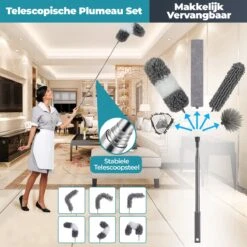 NovaBeau Plumeau Met Telescoopsteel – Microvezel Ragebol Uitschuifbaar - 9-delig Duster Set Met Voegenborstel – RVS Stoffer – Grijs Chenille Borstel – Wasbaar En Draaibaar -Schoonmaakmiddelen Korting 1200x1200 1160