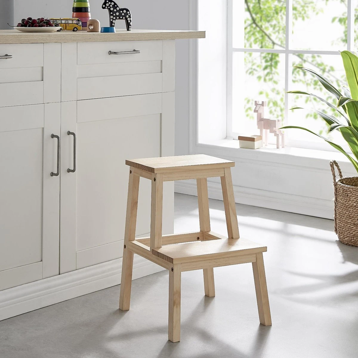 Houten Opstapje - Krukje Met 2 Niveaus - Bruin 2 Houten Opstapje - Krukje Met 2 Niveaus - Bruin - Afbeelding 2