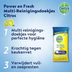 Dettol Schoonmaakdoekjes Power & Fresh - Citrus - 80 Stuks X6 -Schoonmaakmiddelen Korting 1200x1200 1672