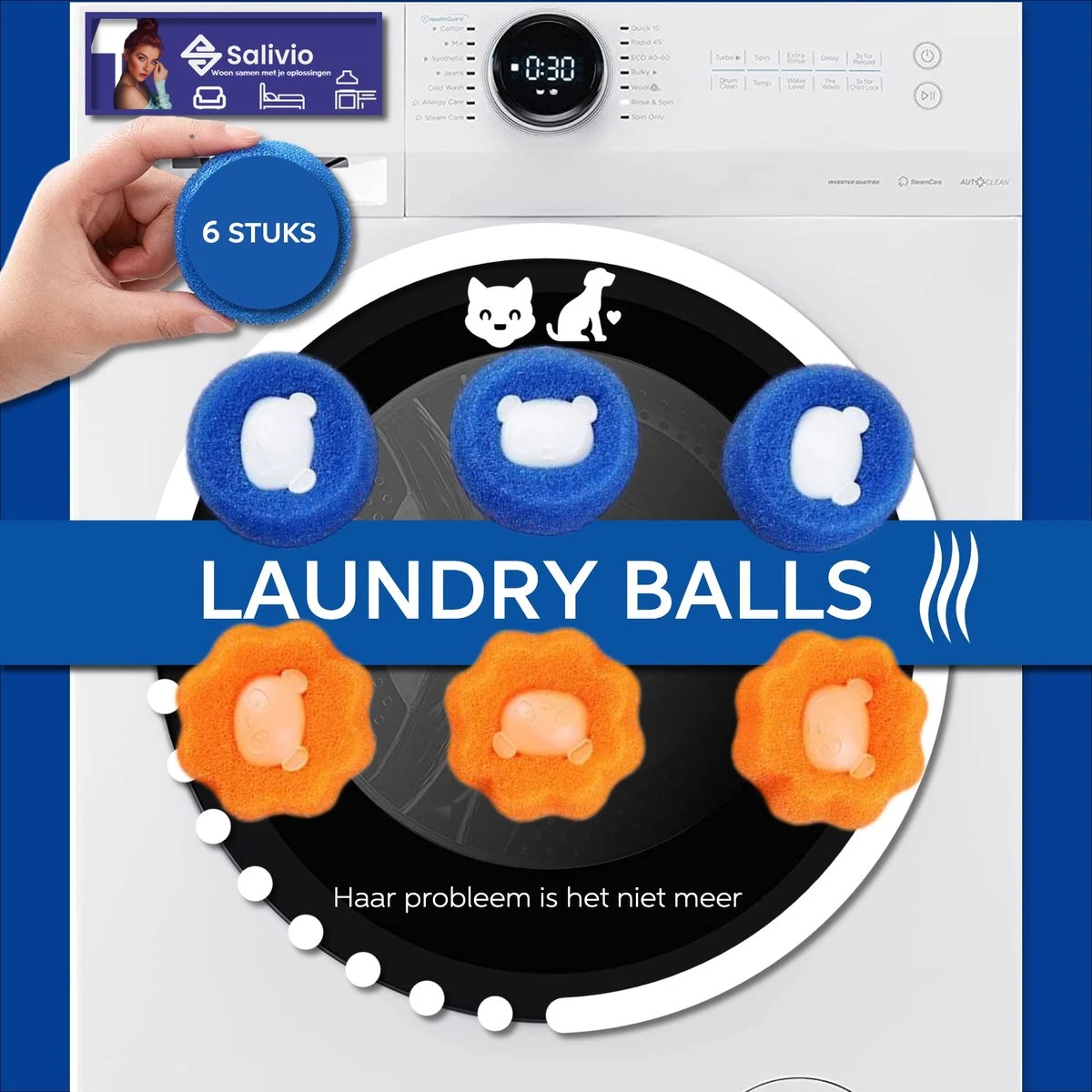 Salivio Laundryballs - 8x Wasbol Set - Huisdieren Haar Verwijderen - Wasbollen - Drogerballen - Energiebesparend - Wasverzachter - Milieuvriendelijk Wassen 4 Salivio Laundryballs - 8x Wasbol Set - Huisdieren Haar Verwijderen - Wasbollen - Drogerballen - Energiebesparend - Wasverzachter - Milieuvriendelijk Wassen - Afbeelding 4