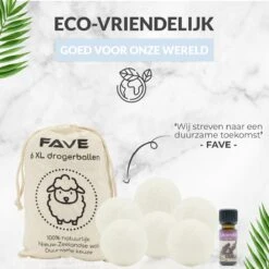 FAVE Drogerballen XL - 6 Stuks - Inclusief 2x Lavendelolie & Opbergzakje - Wasbol - Wasballen - Doseerbol - Droogballen - Duurzaam 15 FAVE Drogerballen XL - 6 Stuks - Inclusief 2x Lavendelolie & Opbergzakje - Wasbol - Wasballen - Doseerbol - Droogballen - Duurzaam -Schoonmaakmiddelen Korting 1200x1200 573
