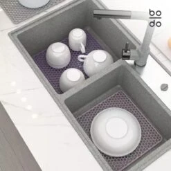 BODO Gootsteenmat Siliconen Donker Grijs - 34.5 X 34.5 Cm - Keuken Accessoires - Gootsteen Beschermer - Onderzetters Siliconen - Anti Kras -Schoonmaakmiddelen Korting 1200x1200 830