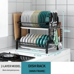 Merkloos Afdruiprek - Afdruiprek Met Lekbak - Afwas - Metaal - Zwart - RVS Afwasrek -Schoonmaakmiddelen Korting 1200x1200 846