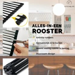 Kitch&Life Afdruiprek Oprolbaar - Mat Zwart - Pannenonderzetter - Afdruipmat - Keukenrek 3-in-1 -Schoonmaakmiddelen Korting 1200x1200 854