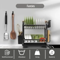 Afdruiprek - Zwart/ Met Flexibele Water Afvoer/ Borden, Pannen Bestek/ RVS/ Lichtgewicht/ Lekbak/ Luxe Uitvoering -Schoonmaakmiddelen Korting 1200x1200 872