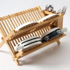 Merkloos Decopatent® Afdruiprek Voor Afwas - Bamboe - Hout - Inklapbaar Afdruiprek - Afwasrekje Inclusief Bestekhouder - Afwas Druiprek -Schoonmaakmiddelen Korting 1200x1200 877
