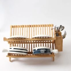 Merkloos Decopatent® Afdruiprek Voor Afwas - Bamboe - Hout - Inklapbaar Afdruiprek - Afwasrekje Inclusief Bestekhouder - Afwas Druiprek -Schoonmaakmiddelen Korting 1200x1200 878