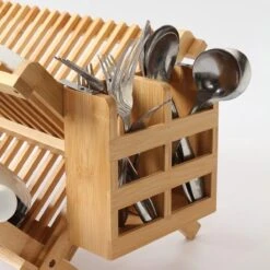 Merkloos Decopatent® Afdruiprek Voor Afwas - Bamboe - Hout - Inklapbaar Afdruiprek - Afwasrekje Inclusief Bestekhouder - Afwas Druiprek -Schoonmaakmiddelen Korting 1200x1200 879