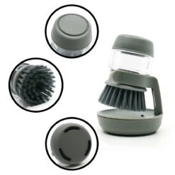 In Round Afwasborstel Met Zeepdispenser / Zeepreservoir – Inclusief Houder – Grijs – Afwas Borstel – Zeep Handborstel – Doseerpomp – Afwasmiddel Dispenser – Navulbaar -Schoonmaakmiddelen Korting 1200x1200 950