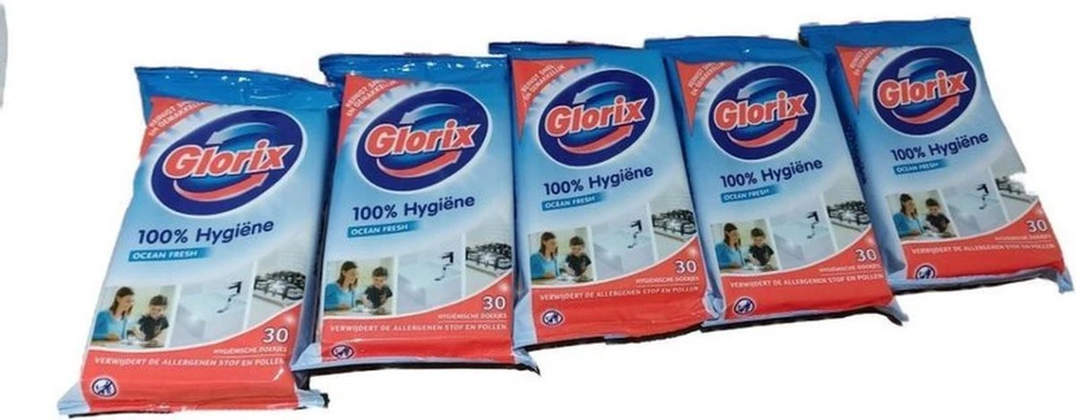 Glorix Doekjes Ocean - 100% Hygiene - 6 X 30 = 180 Vochtige Schoonmaakdoekjes 4 Glorix Doekjes Ocean - 100% Hygiene - 6 X 30 = 180 Vochtige Schoonmaakdoekjes - Afbeelding 4