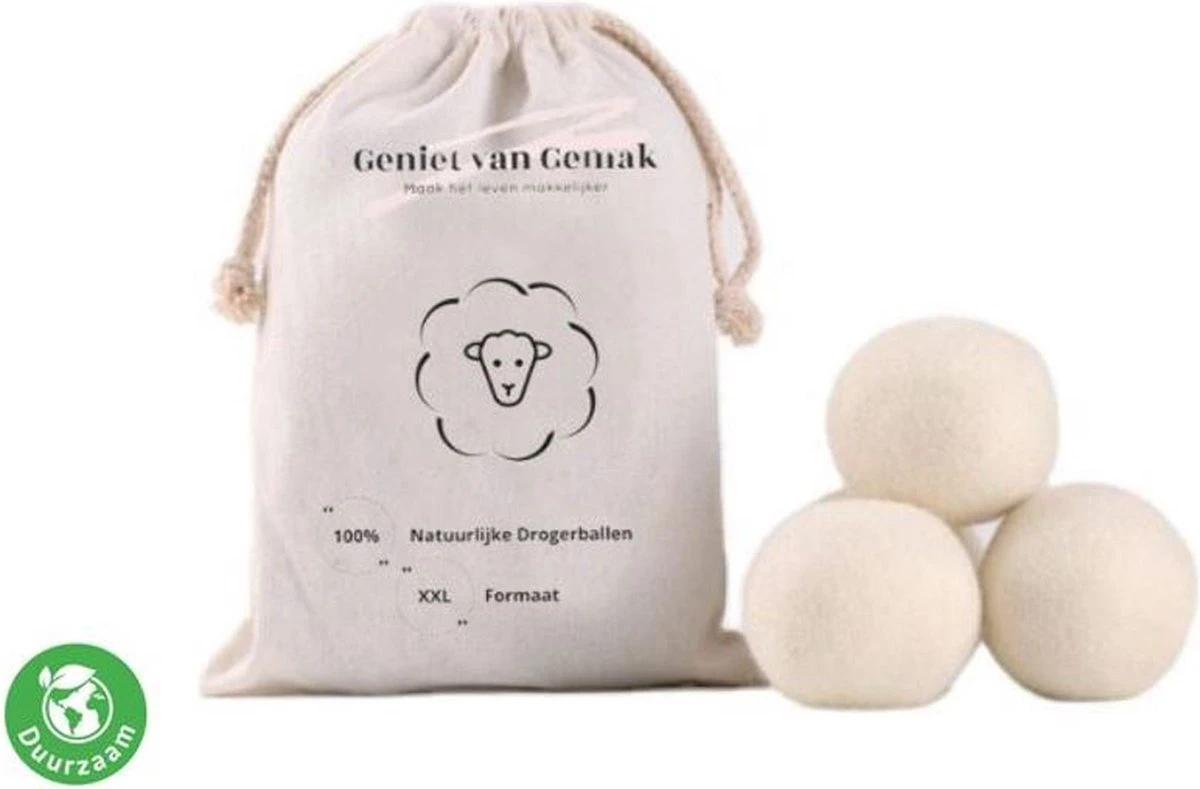 Geniet Van Gemak® | Herbruikbare Wollen Drogerballen | Wasbollen | Schaapswol | Duurzame En Energiebesparende Wasballen | 6 XL Drogerballen 1 Geniet Van Gemak® | Herbruikbare Wollen Drogerballen | Wasbollen | Schaapswol | Duurzame En Energiebesparende Wasballen | 6 XL Drogerballen