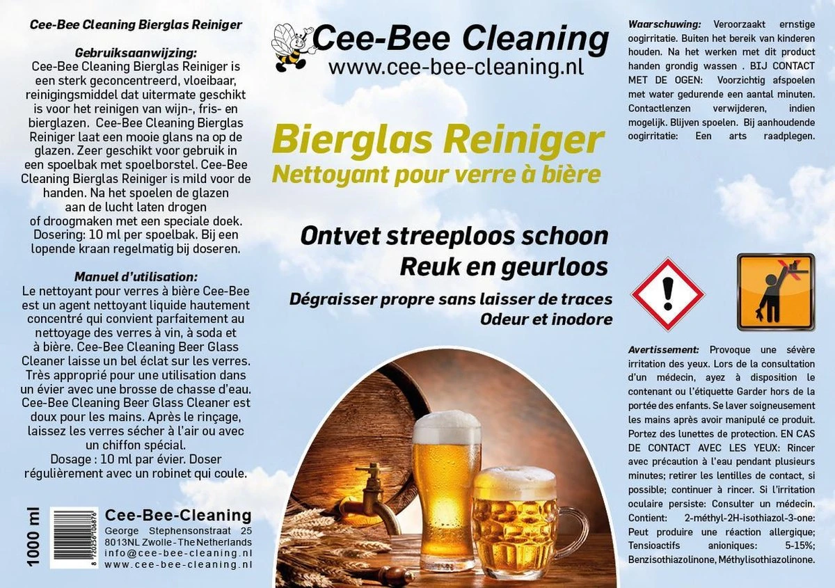 Bierglas Reiniger - 1 Flacon - 1 Liter - Spoelmiddel - Glazen Spoelmiddel 2 Bierglas Reiniger - 1 Flacon - 1 Liter - Spoelmiddel - Glazen Spoelmiddel - Afbeelding 2
