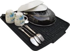 HOMYHON Afdruipmat -Afdruipmat Siliconen -Pannenonderzetter- Antislip -Hittebestendig - Aanrecht Mat -Siliconen Mat - 40 X 46 Cm - Zwart -Schoonmaakmiddelen Korting 1200x876