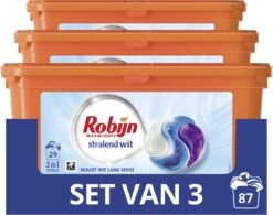 Robijn Stralend Wit Wascapsules - 3 X 29 Wasbeurten - Halfjaarbox -Schoonmaakmiddelen Korting 1200x947
