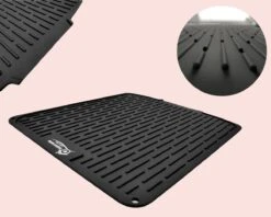 HOMYHON Afdruipmat -Afdruipmat Siliconen -Pannenonderzetter- Antislip -Hittebestendig - Aanrecht Mat -Siliconen Mat - 40 X 46 Cm - Zwart -Schoonmaakmiddelen Korting 1200x960 1