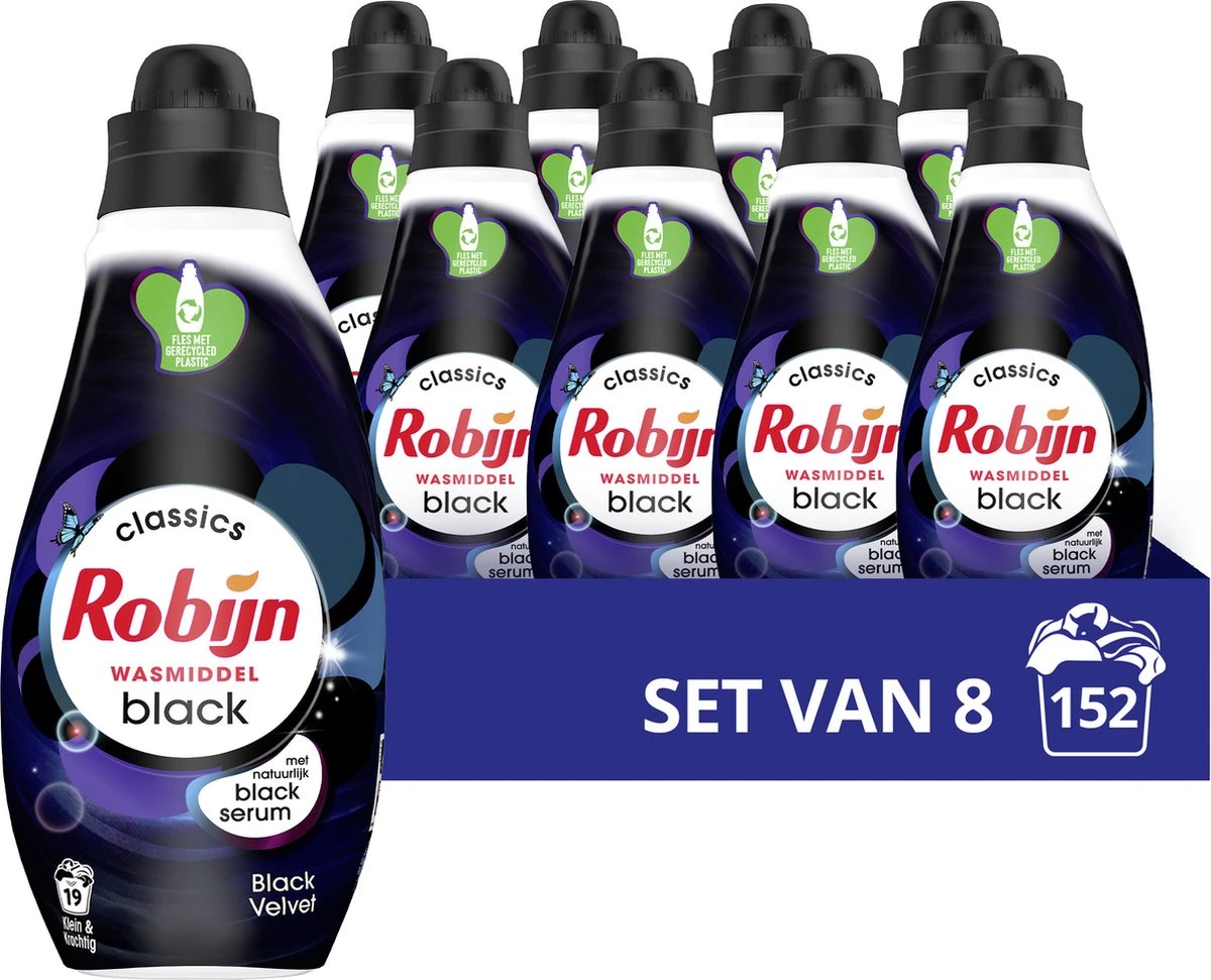 Robijn Klein & Krachtig Black Velvet Vloeibaar Wasmiddel - 8 X 19 Wasbeurten - Voordeelverpakking 1 Robijn Klein & Krachtig Black Velvet Vloeibaar Wasmiddel - 8 X 19 Wasbeurten - Voordeelverpakking
