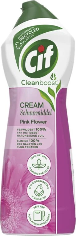 Cif CleanBoost Cream Pink Schuurmiddel - 8 X 750 Ml - Voordeelverpakking -Schoonmaakmiddelen Korting 390x1200 1